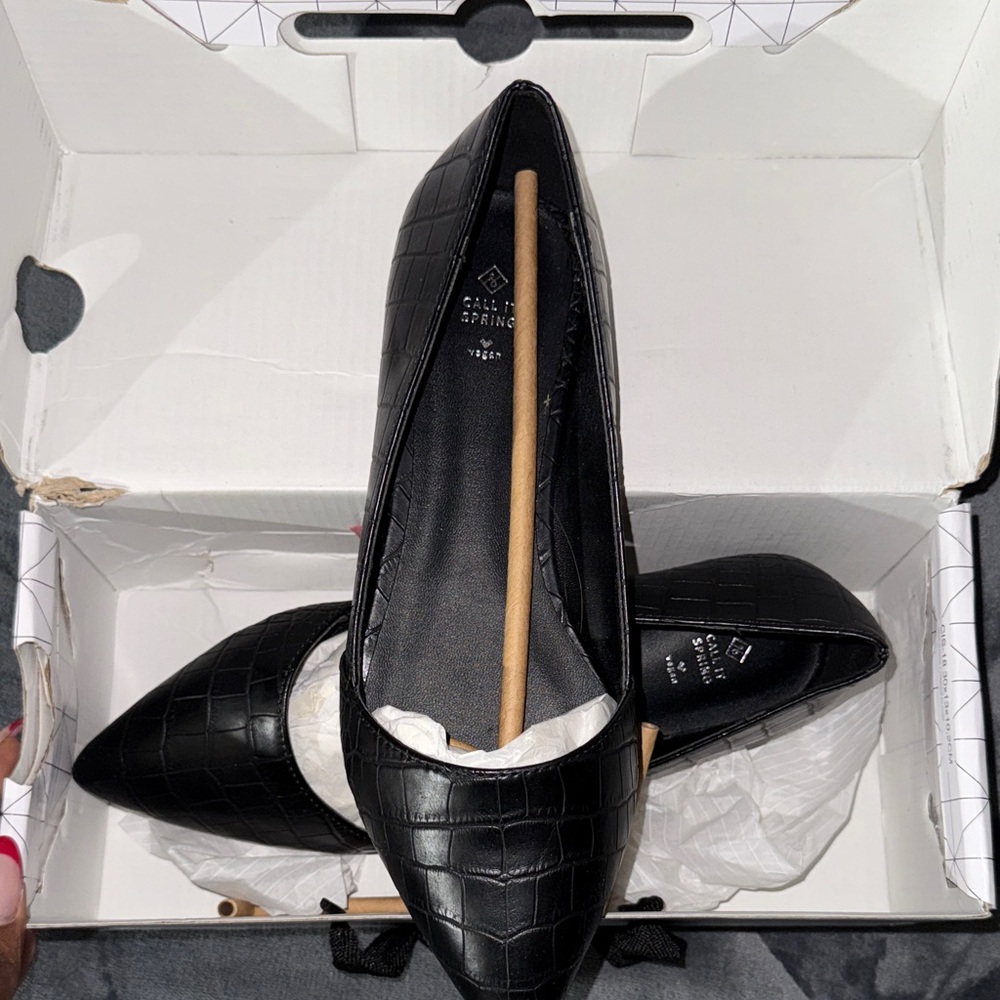 Call It Spring Black Crocodile Flats - Picture 2 of 3